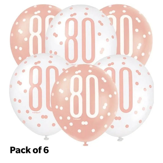 Birthday Glitz Rose Gold Latex Balloons Age 80