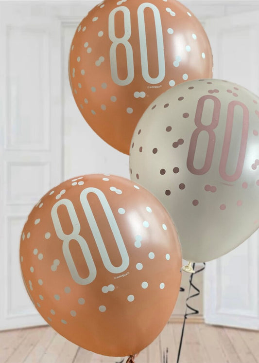 Birthday Glitz Rose Gold Latex Balloons Age 80