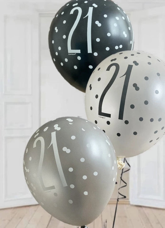 Birthday Glitz Black Latex Balloons Age 21