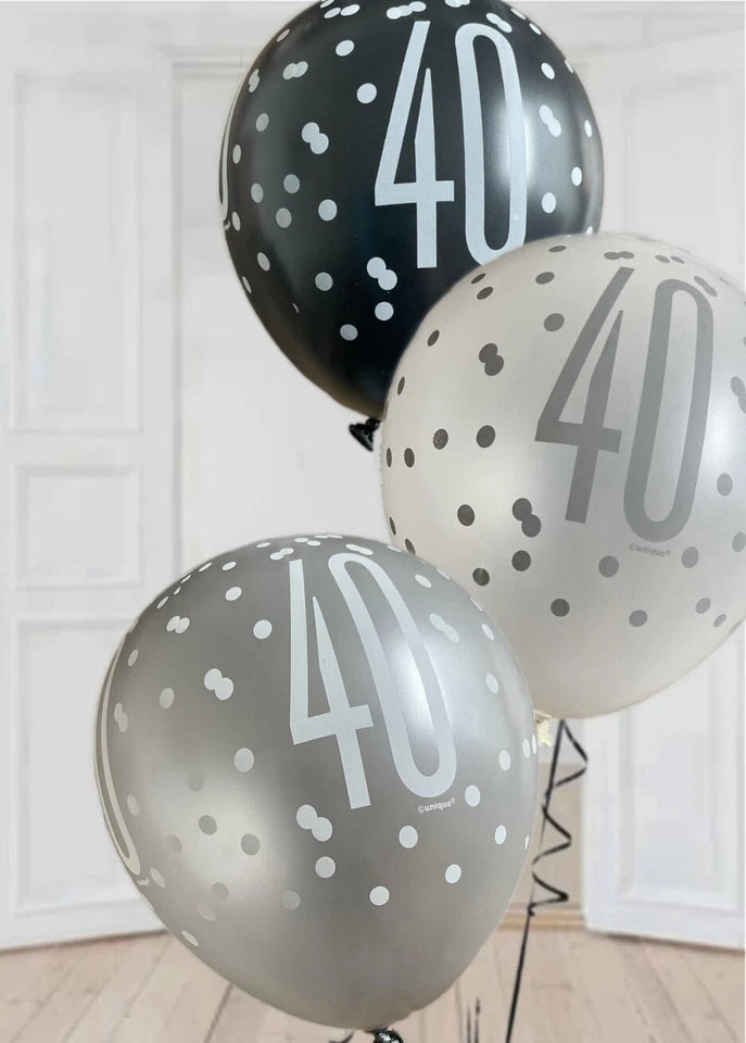 Birthday Glitz Black Latex Balloons Age 40