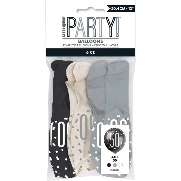 Birthday Glitz Black Latex Balloons Age 50