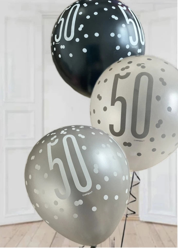 Birthday Glitz Black Latex Balloons Age 50