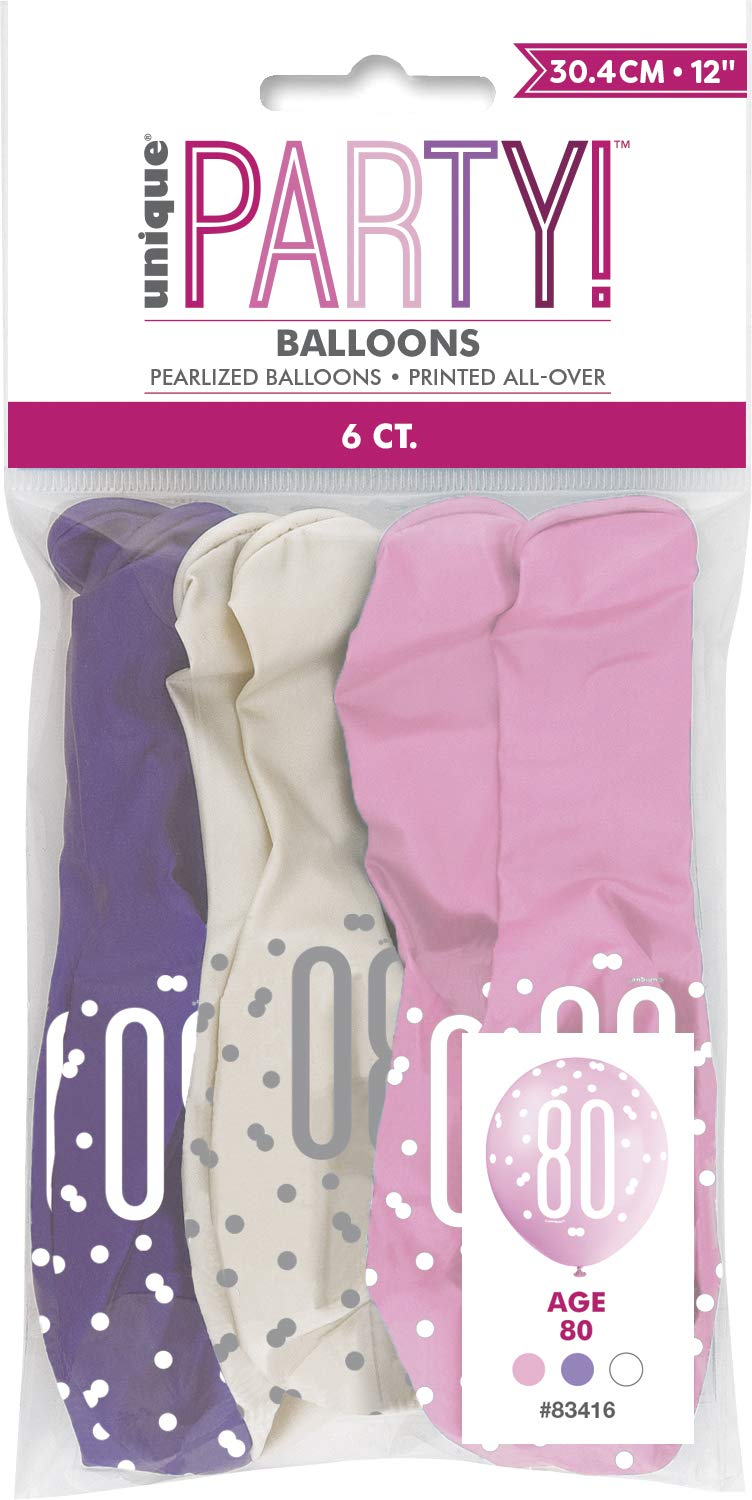 Birthday Glitz Pink Latex Balloons Age 80