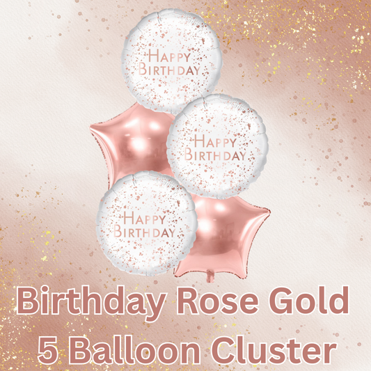 5 Balloon Cluster Happy Birthday Rose Gold