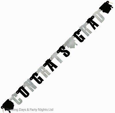 Black And Silver Happy Graduation Foil Letter Banner - Eternity Party Express