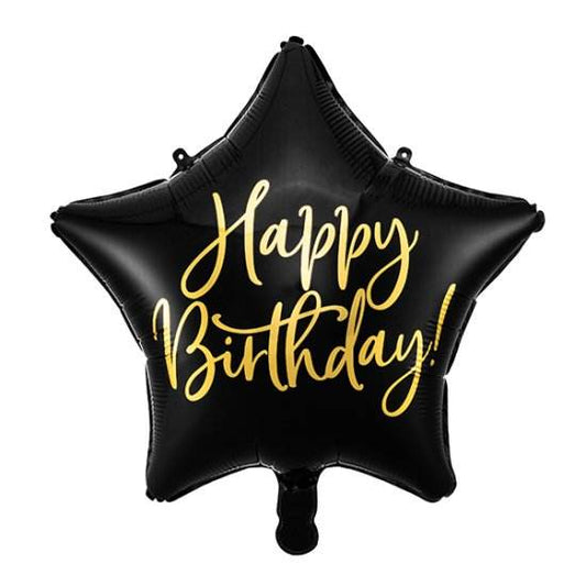 Black Happy Birthday Star Foil Balloon - Eternity Party Express