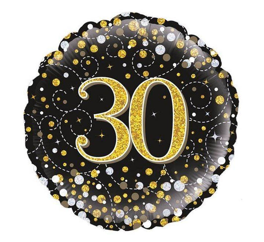 Sparkling Fizz 30th Birthday Black & Gold Holographic Foil Balloon - Eternity Party Express