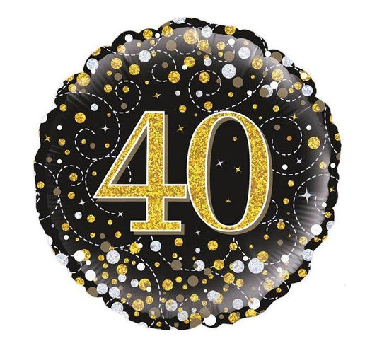 Sparkling Fizz 40th Birthday Black & Gold Holographic Foil Balloon - Eternity Party Express