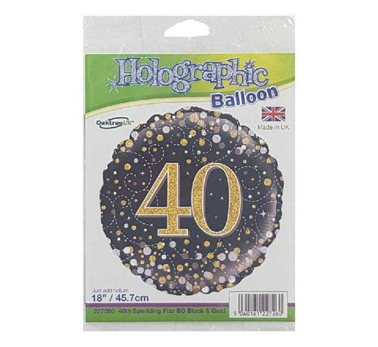 Sparkling Fizz 40th Birthday Black & Gold Holographic Foil Balloon - Eternity Party Express