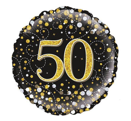Sparkling Fizz 50th Birthday Black & Gold Holographic Foil Balloon - Eternity Party Express