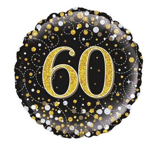 Sparkling Fizz 60th Birthday Black & Gold Holographic Foil Balloon - Eternity Party Express