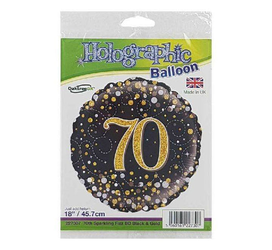 Sparkling Fizz 70th Birthday Black & Gold Holographic Foil Balloon - Eternity Party Express