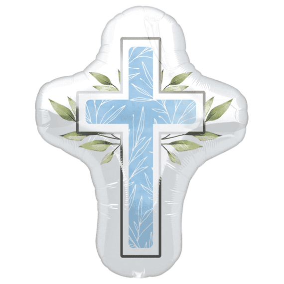 1st Communion Cross Shape Balloon - Blue - Eternity Party Express