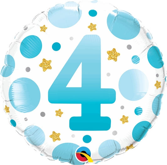 4th Birthday Blue Dots & Gold Stars Foil Balloon - Eternity Party Express