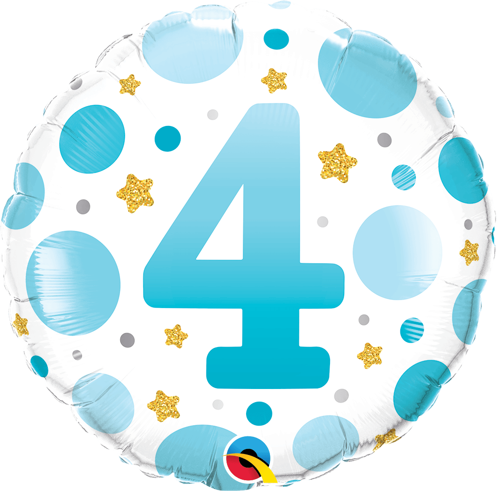 4th Birthday Blue Dots & Gold Stars Foil Balloon - Eternity Party Express