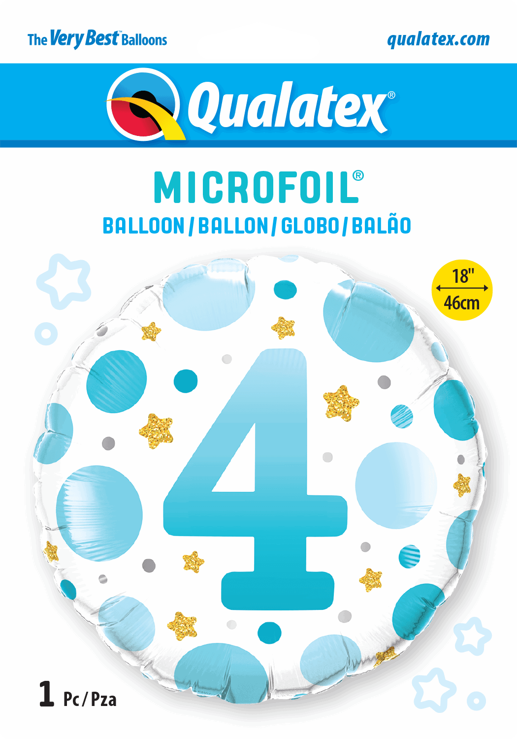 4th Birthday Blue Dots & Gold Stars Foil Balloon - Eternity Party Express