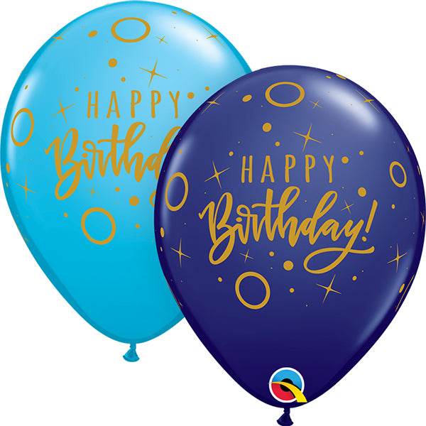 Blue Happy Birthday Dots & Sparkles Latex Balloons 25pk - Eternity Party Express