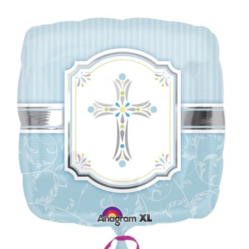 Blue Square Cross Religios Foil Balloon
