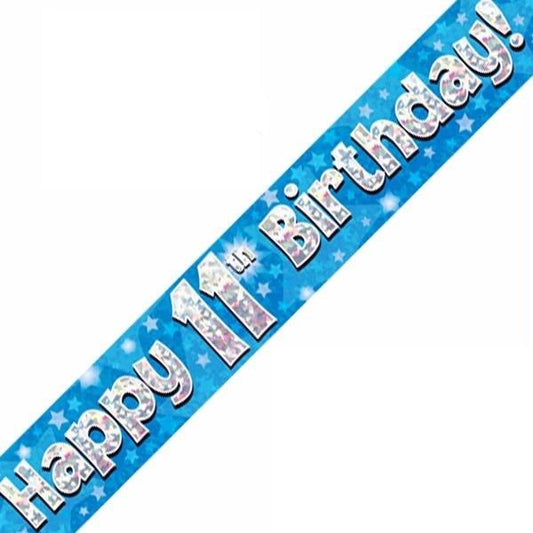 Blue Holographic 11th Birthday Banner