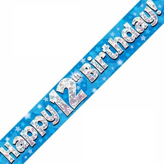 Blue Holographic 12th Birthday Banner