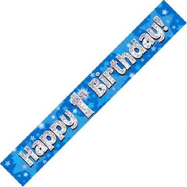 Blue Holographic 1st Birthday Banner