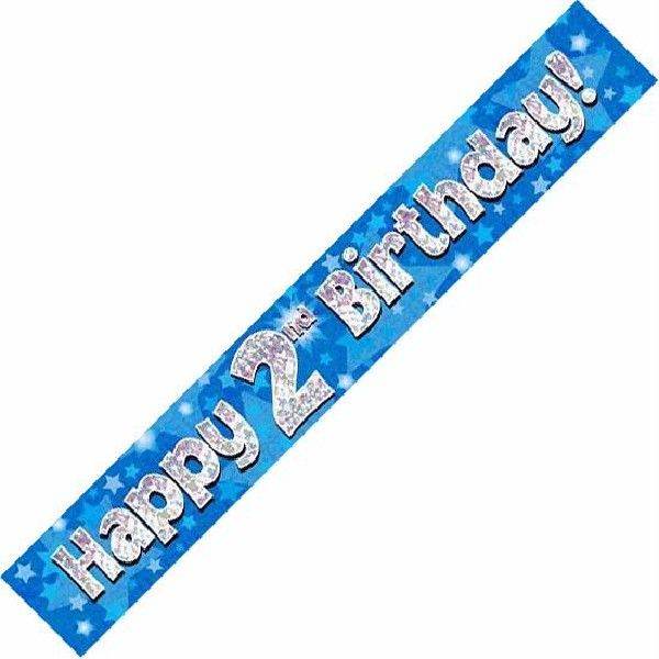Blue Holographic 2nd Birthday Banner - Eternity Party Express