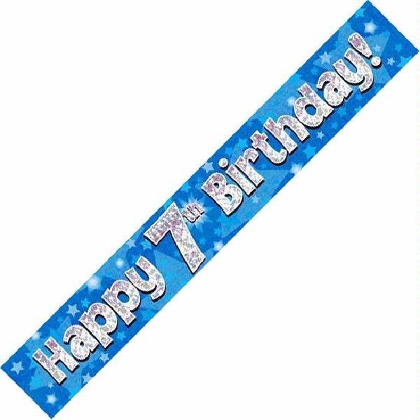 Blue Holographic 7th Birthday Banner
