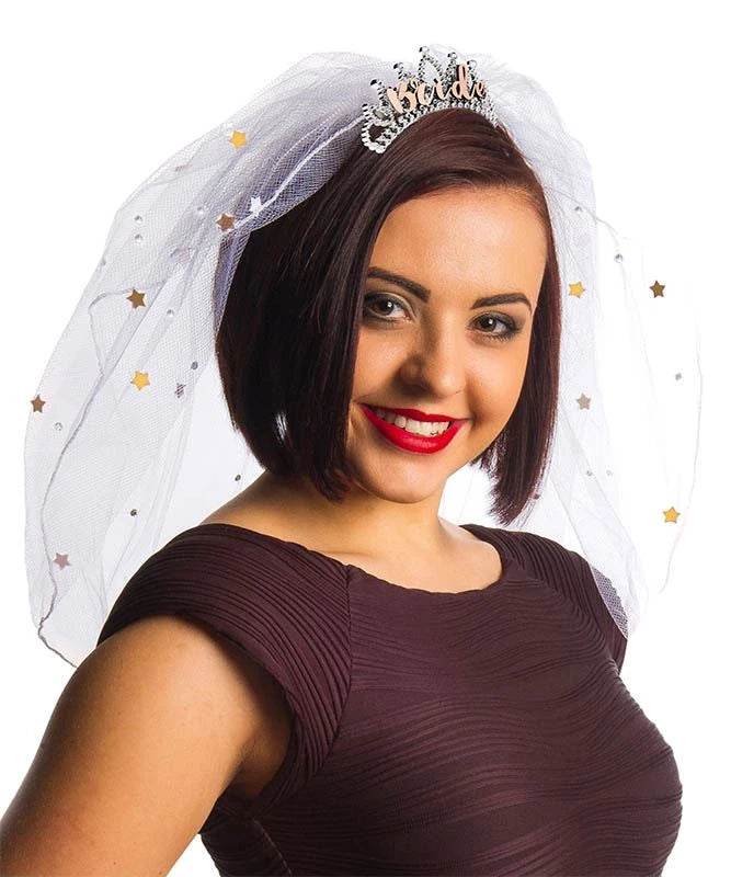 Hen Night Veil with Rose Gold Stars & Diamante - Eternity Party Express