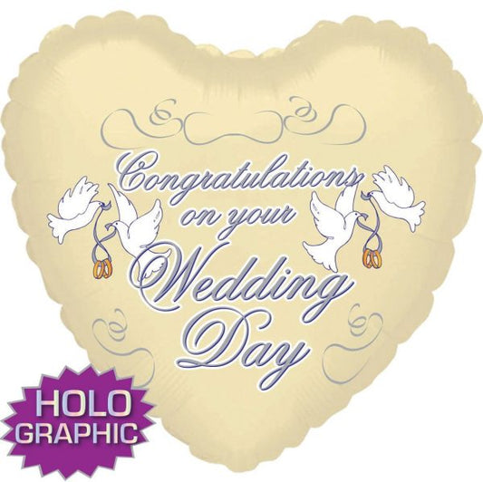 Congratulation Wedding Day Ivory Heart Foil Balloon