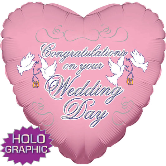 Congratulation Wedding Day Pink Heart Foil Balloon