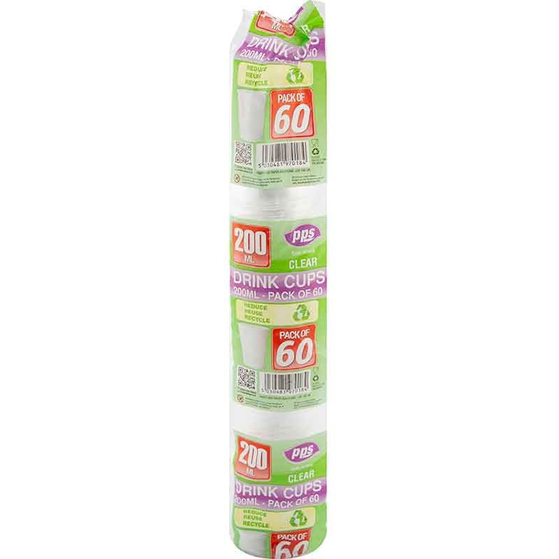 Drink Cups Plastic Clear 200ml 60Pack
