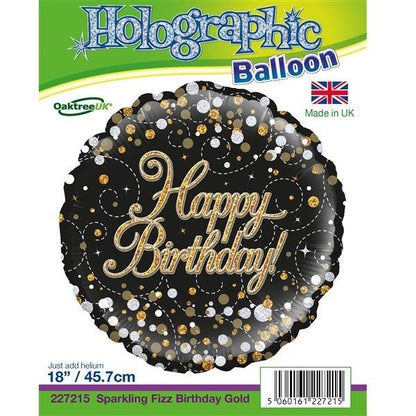Sparkling Fizz Gold & Black Happy Birthday Foil Balloon