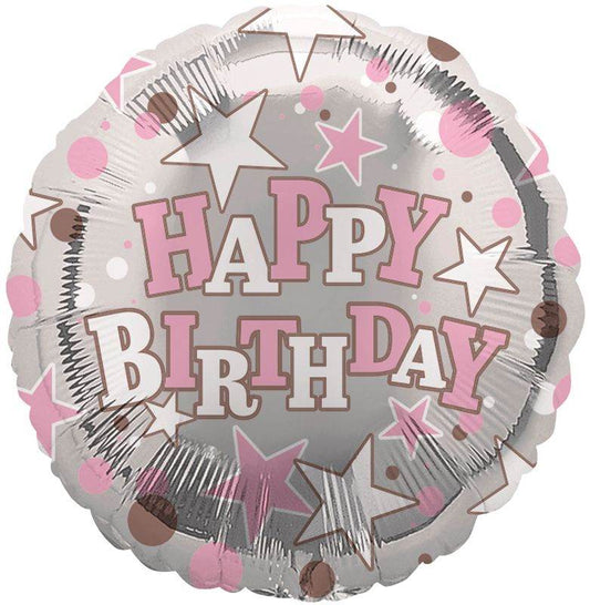 Pink And White Stars Happy Birthday Foil Balloon - Eternity Party Express