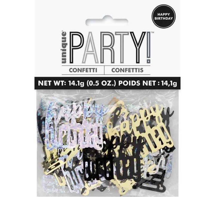 GLITZ Happy Birthday Black,Gold, Silver Foil Confetti 14g - Eternity Party Express