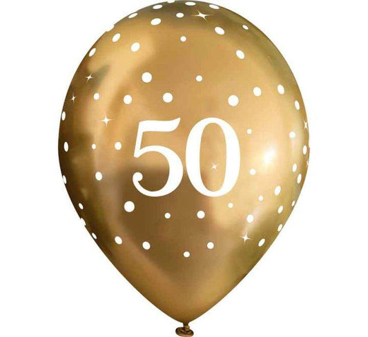 Latex Balloons Dots Metallic Gold Age 50th - Eternity Party Express