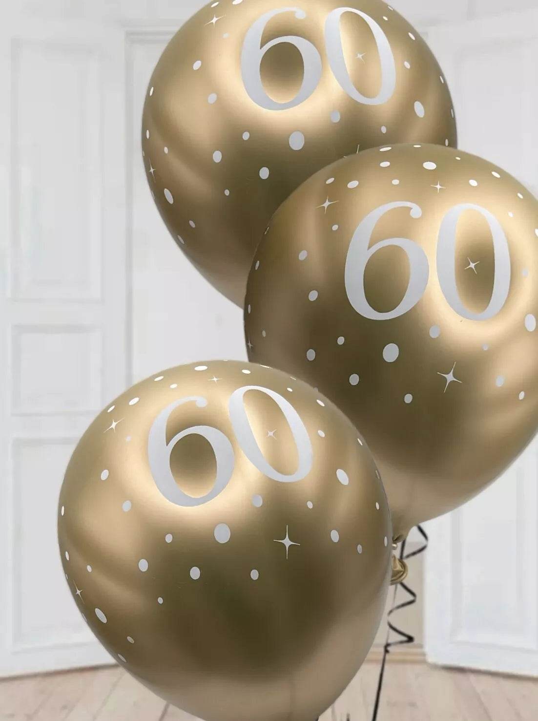 Latex Balloons Dots Metallic Gold Age 60th - Eternity Party Express