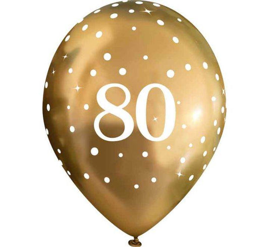 Latex Balloons Dots Metallic Gold Age 80th - Eternity Party Express