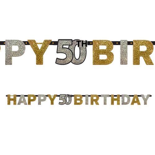 Gold Celebration Happy 50th Birthday Prismatic Letter Banner