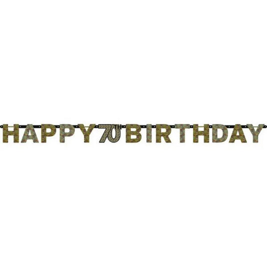 Gold Celebration Happy 70th Birthday Prismatic Letter Banner