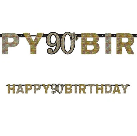 Gold Celebration Happy 90th Birthday Prismatic Letter Banner