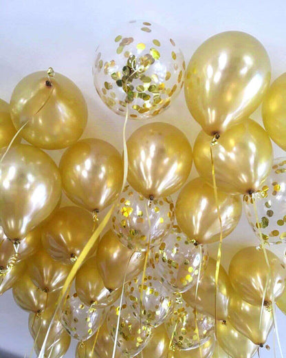 Gold Confetti Helium 11" Metallic / Pearl Latex Ceiling Balloons 