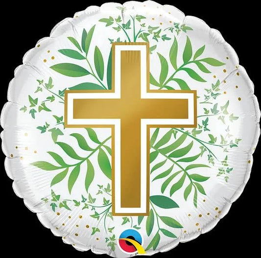 Gold Cross And Greenery Foil Balloon