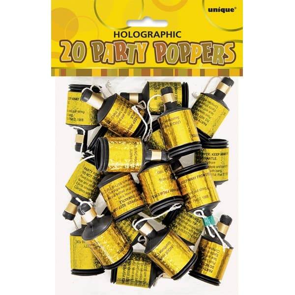 Gold Glitz Holographic Party Poppers 20pk - Eternity Party Express