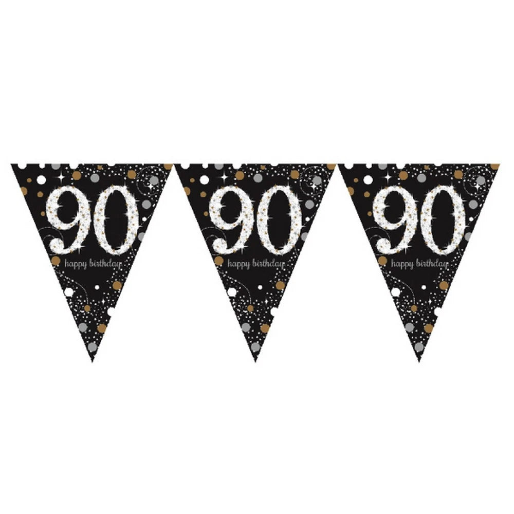 Gold Sparkling Celebration 90th Plastic Pennant Bunting
