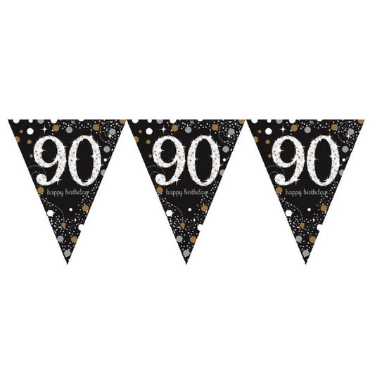 Gold Sparkling Celebration 90th Plastic Pennant Bunting