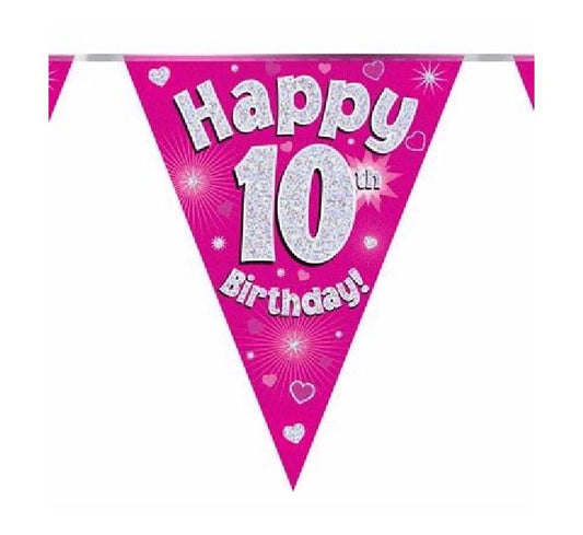 Happy 10th Birthday Pink And Silver Bunting