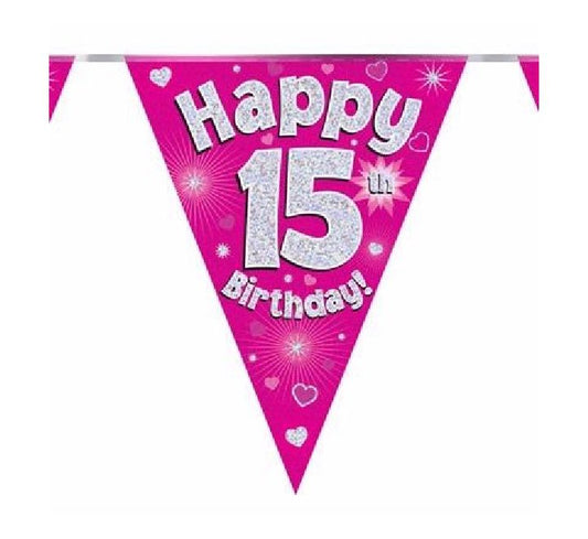 Happy 15th Birthday Pink And Silver Bunting