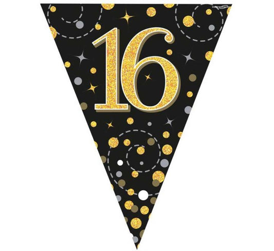 Happy 16th Birthday Gold And Black Bunting