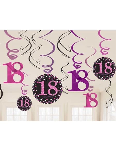 Happy 18th Birthday Pink Celebration Swirls Decoration