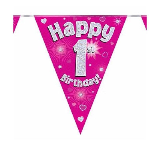 Happy 1st Birthday Pink And Silver Bunting